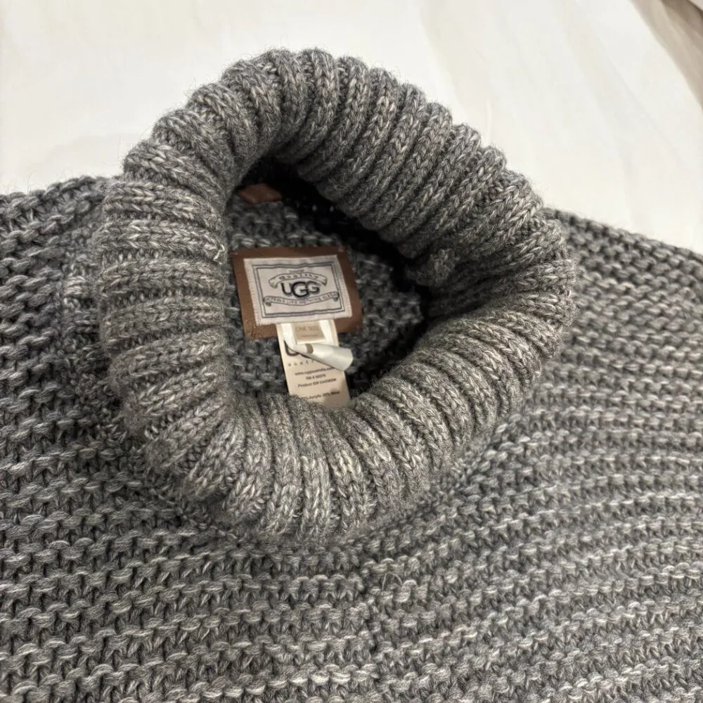 UGG Sweaters I  Ugg Chunky Knit Grey Turtleneck Poncho Sweater (One Size) - Picture 5 of 8